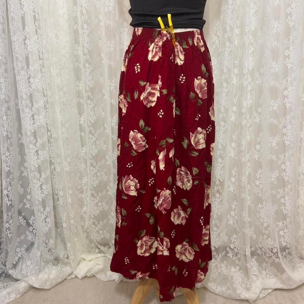 Vtg 80s Alfred Dunner Red Floral‎ Midi Skirt Womens Small Pleated Boho Cottage - Picture 5 of 7